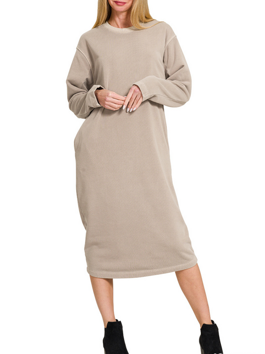 Pigment Dyed Long Sleeve Sweatshirt Dress