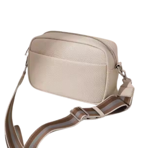 Vegan Leather Crossbody Bag with Striped Strap