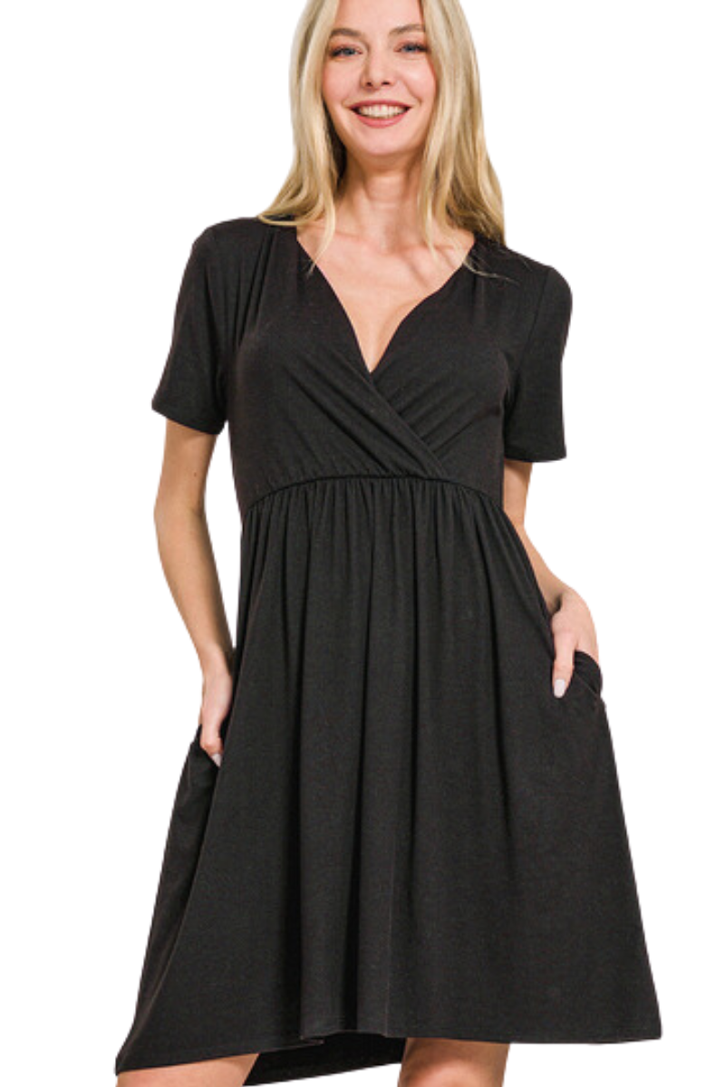 Buttery Soft Surplus Neckline Dress with Pockets