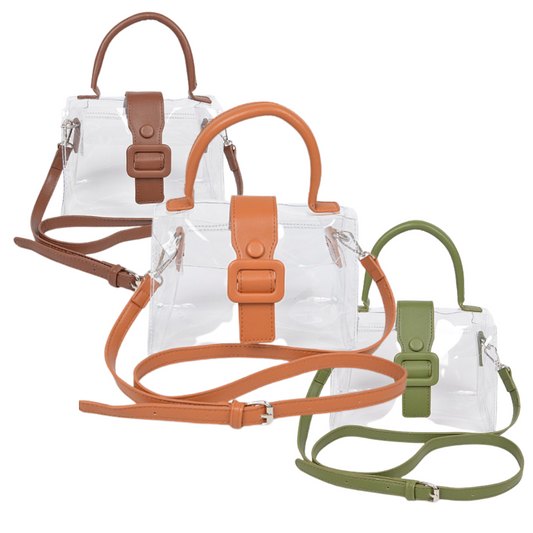 Clear Handbag With Buckle, Snap & Crossbody Strap
