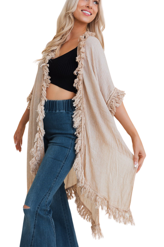 Sun-Bleached Fringe Ruffle Kimono