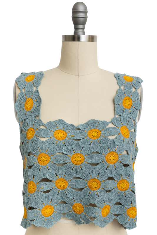 Crochet Daisy Sleeveless Crop Top