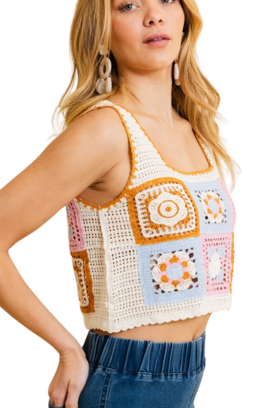 Crochet Patchwork Sleeveless Crop Top