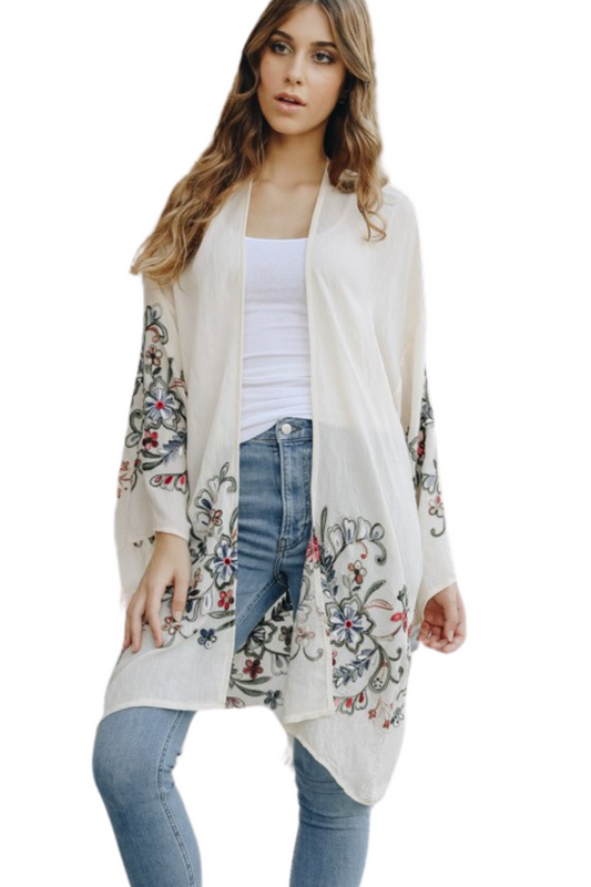 Long Floral Open Kimono