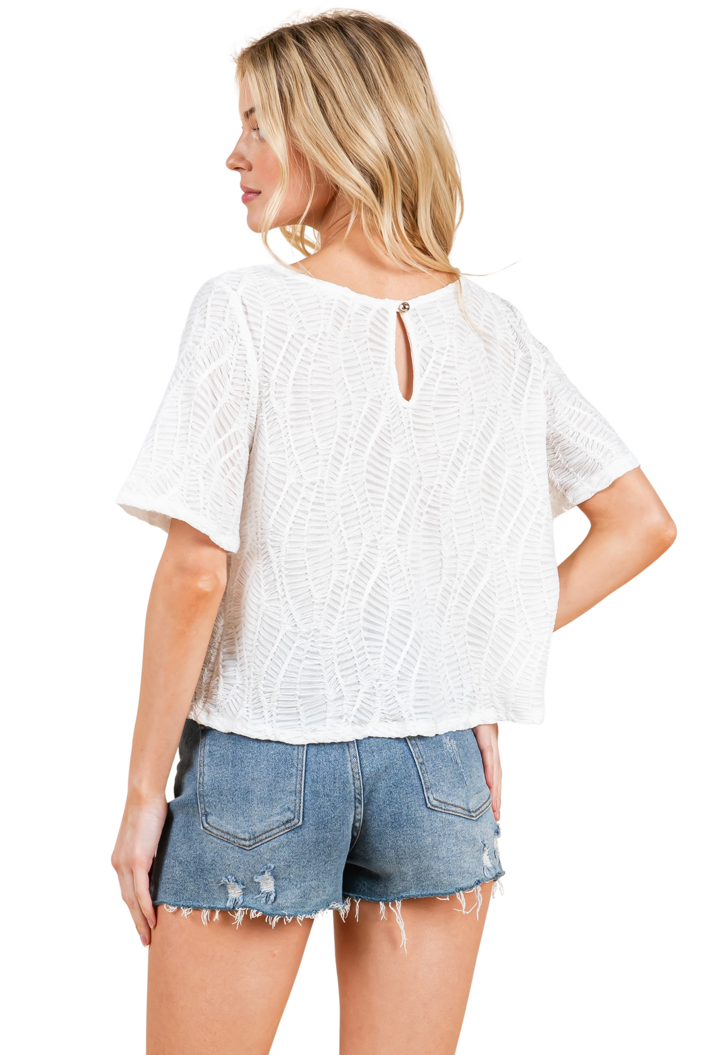 Textured Pattern Relaxed Short Sleeve Top
