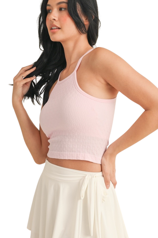 High Neck Textured Cropped Tank