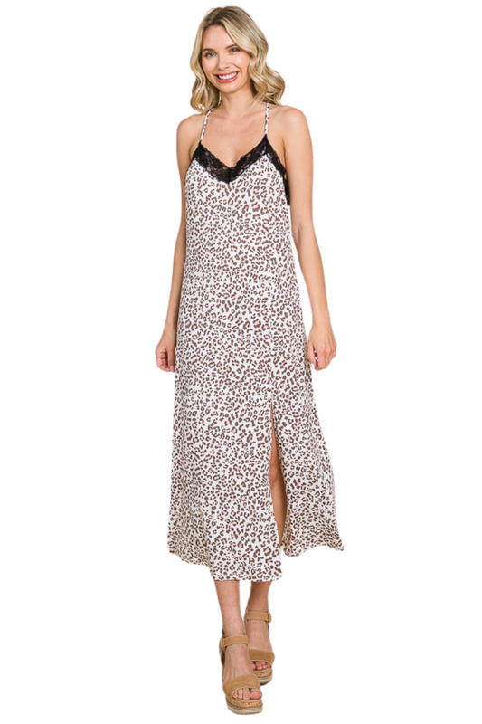 Lace Trim Cami Slip Midi Dress