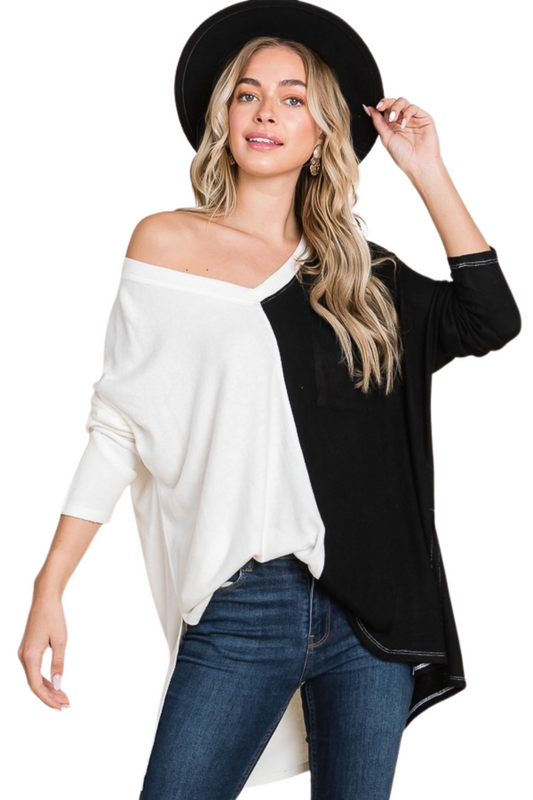 Color Block Oversized V-Neck Tunic