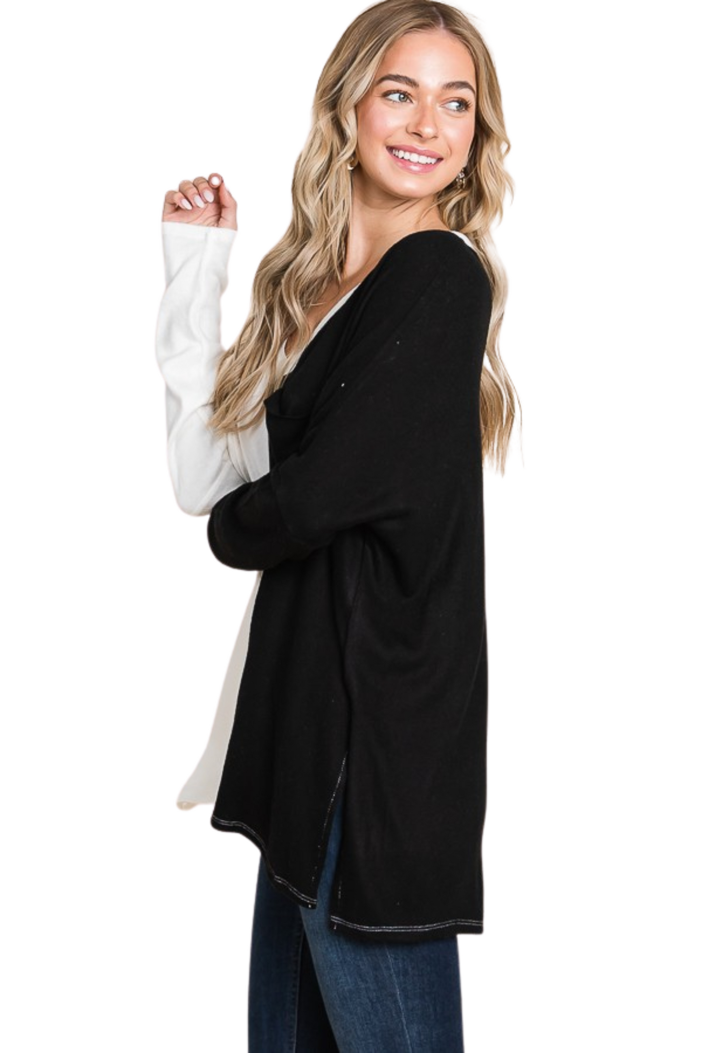 Color Block Oversized V-Neck Tunic