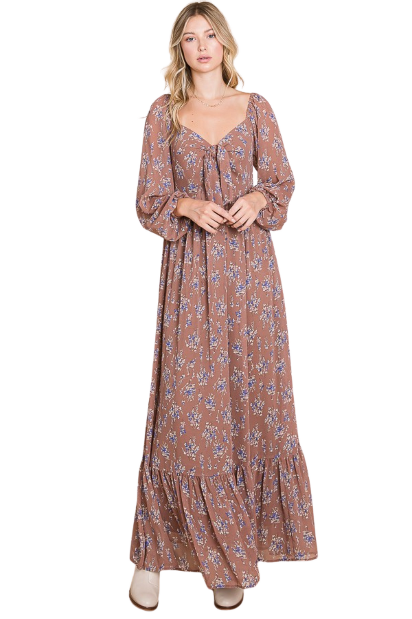 Floral Long Sleeve Flowy Maxi Dress