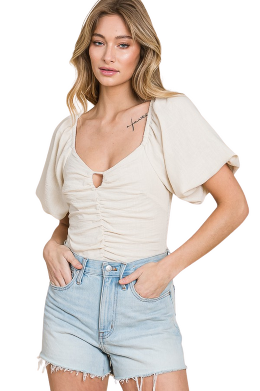 Puff Sleeve Ruched Bodysuit