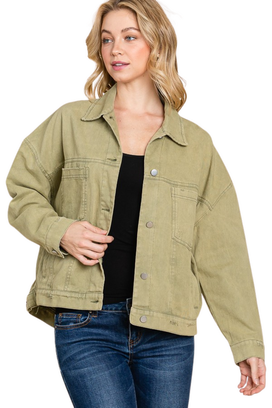Woven Long Sleeve Colored Denim Jacket
