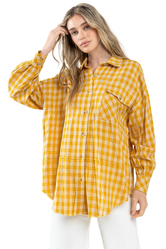 100% Cotton Plaid Button Down Long Sleeve Shirt