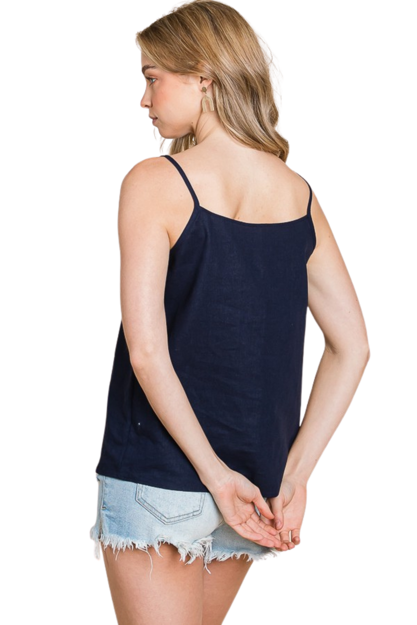 Linen Mix Cami Top with Flower Buttons