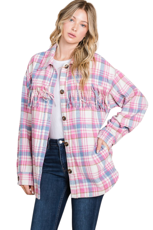 Pastel Plaid Flannel with Fringe Detail