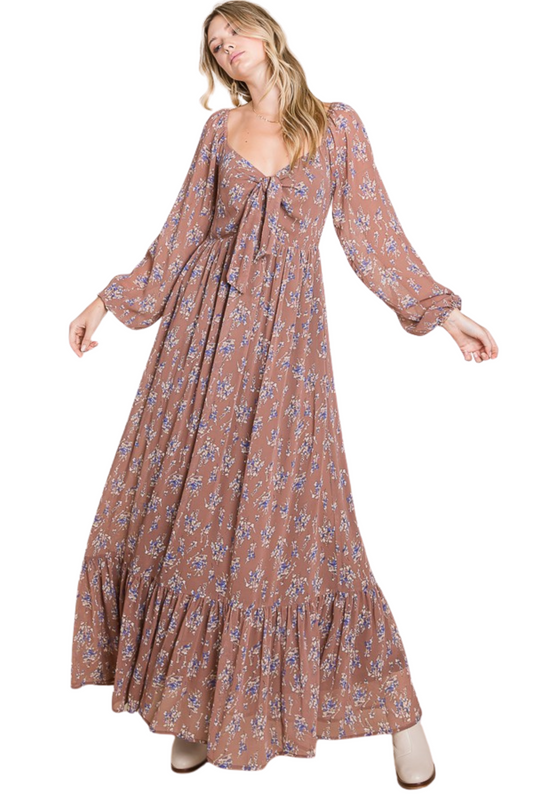 Floral Long Sleeve Flowy Maxi Dress