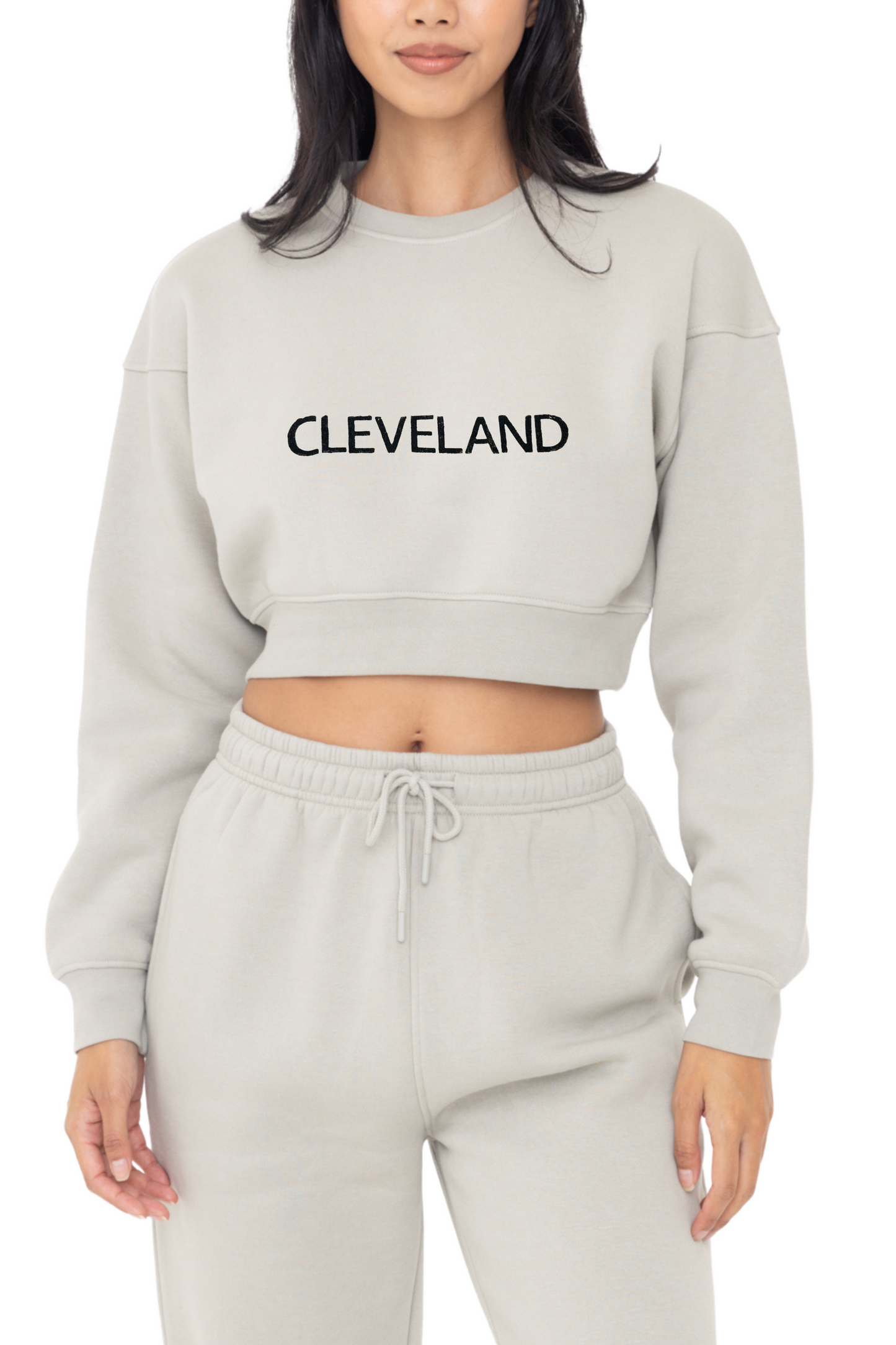 Cleveland Hand Stamped Cropped Fleece Sweatshirt