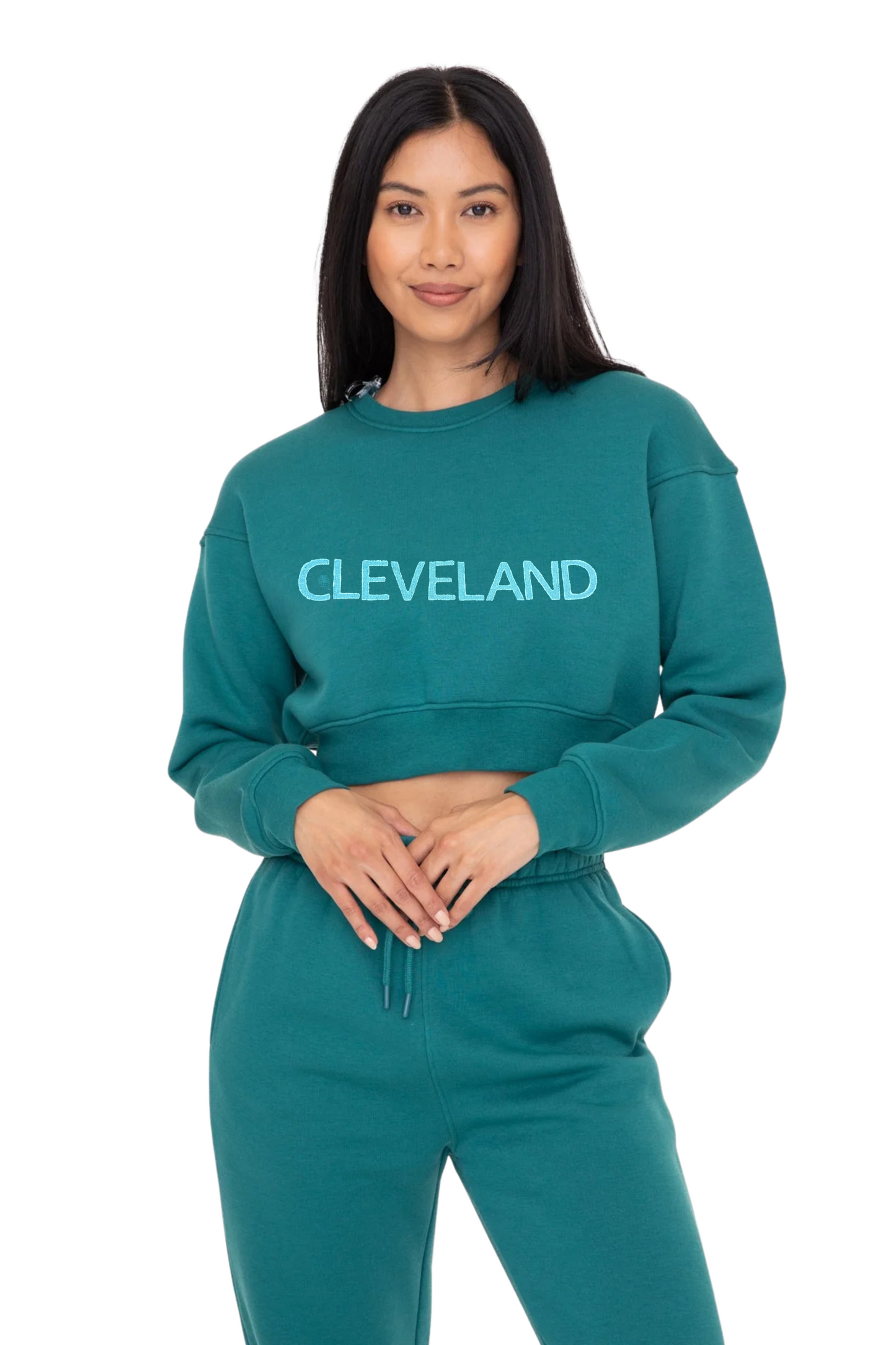 Cleveland Hand Stamped Cropped Fleece Sweatshirt