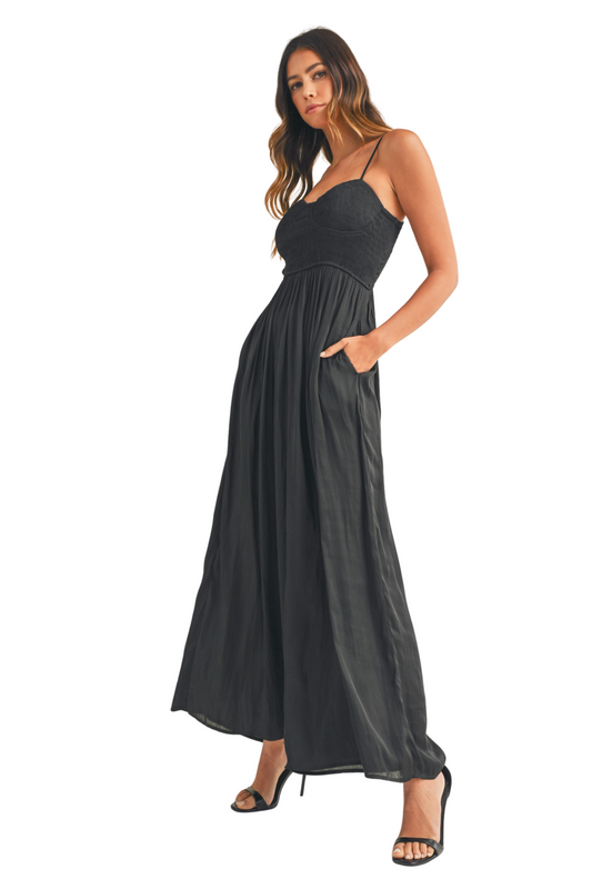 Satin Spaghetti Strap Smocked Bust Jumpsuit