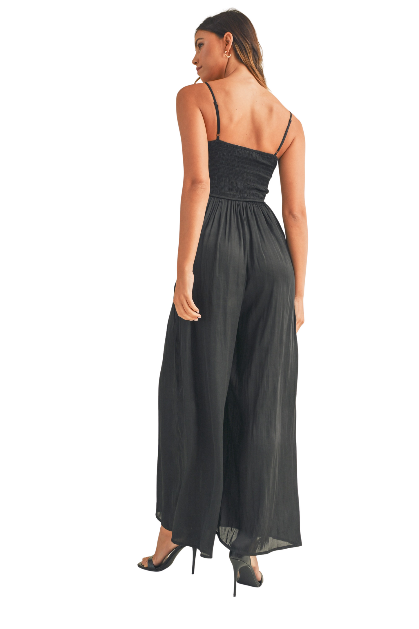 Satin Spaghetti Strap Smocked Bust Jumpsuit