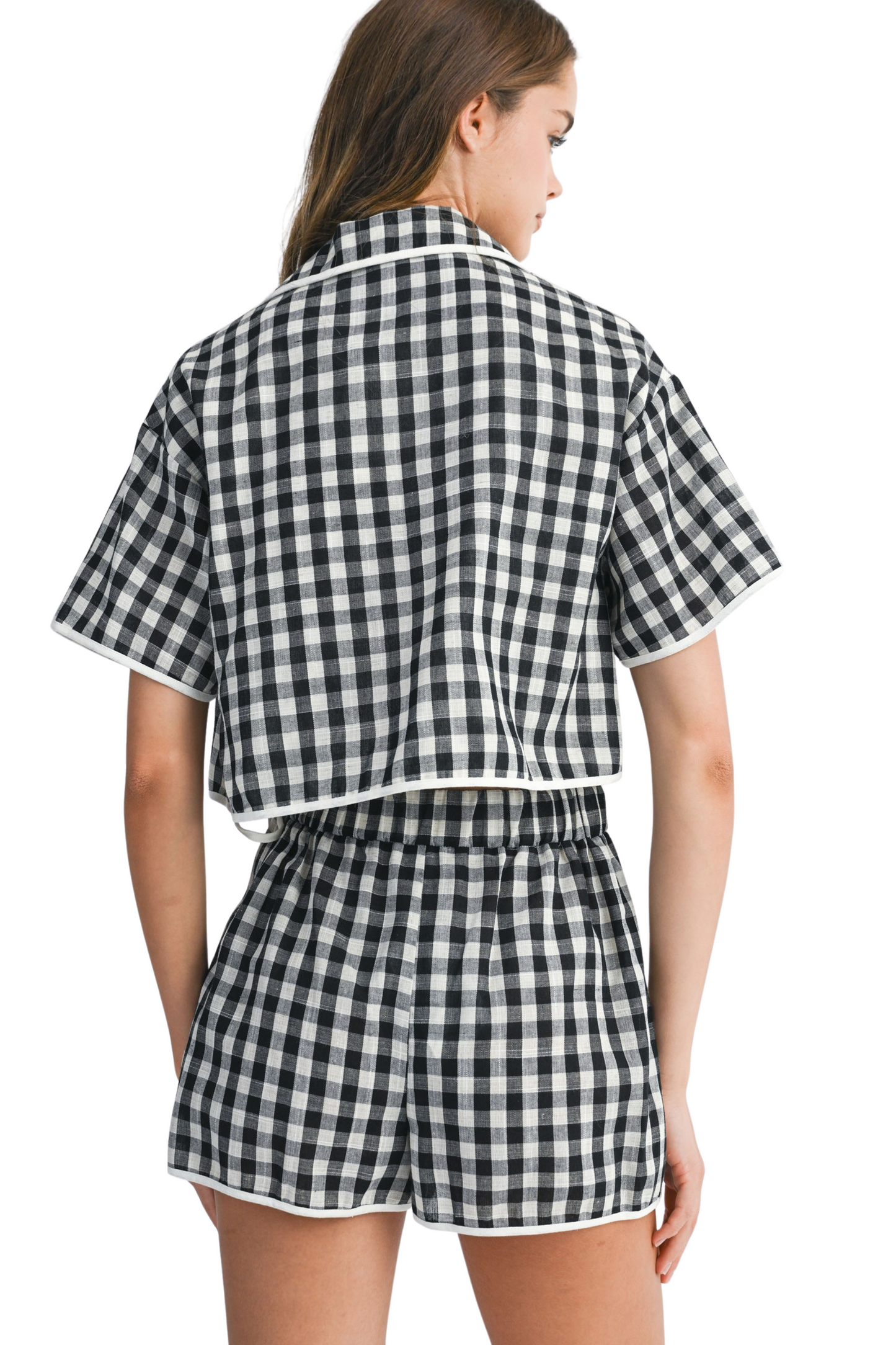 Gingham Plaid Front Self Tie Top And Skort Set