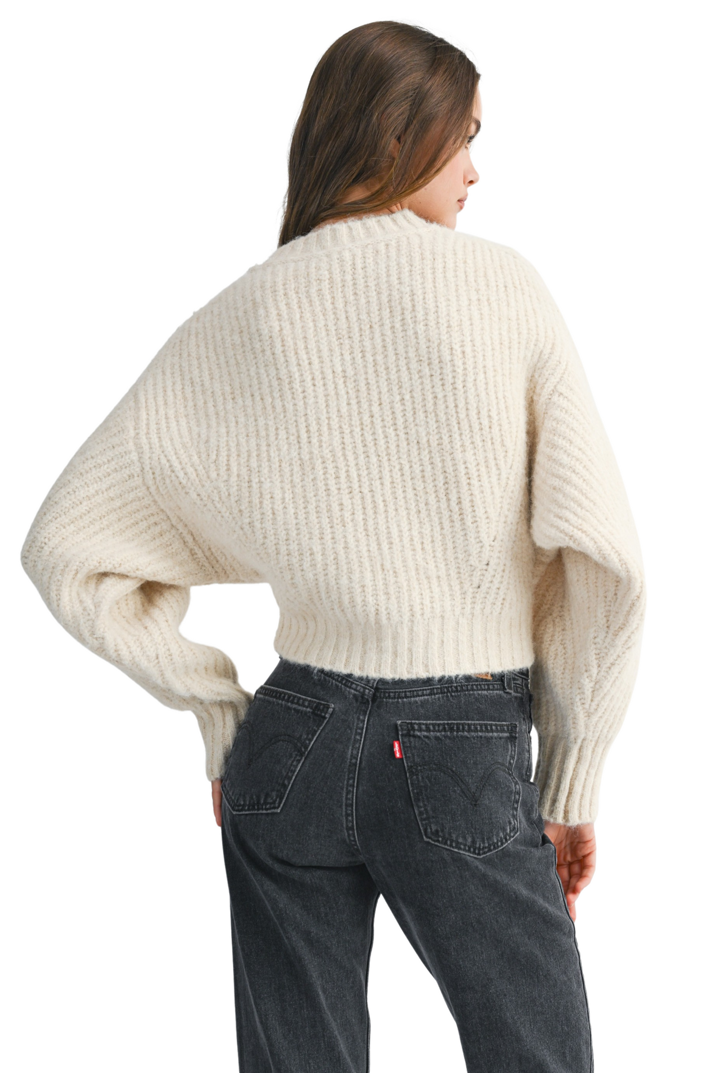 Long Slouchy Sleeve Chunky Ribbed Knit Sweater