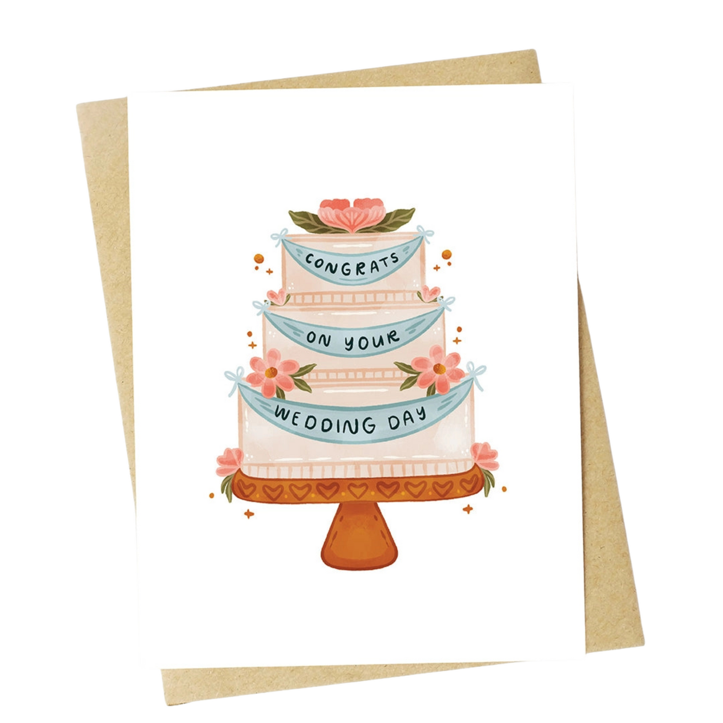 "Congrats On Your Wedding Day" Wedding Cake with Banner Greeting Card