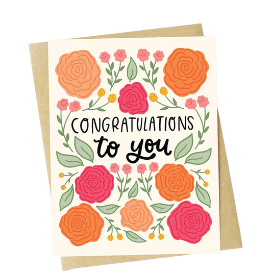 "Congratulations To You" Pink Flowers Greeting Card