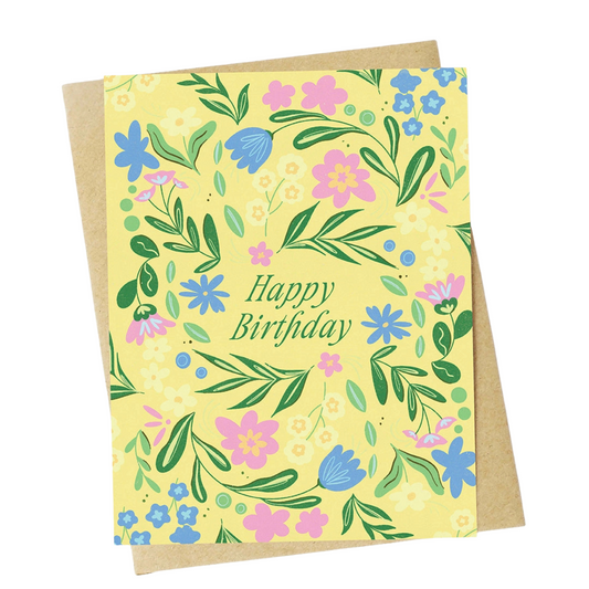 "Happy Birthday" Blue Flowers Greeting Card