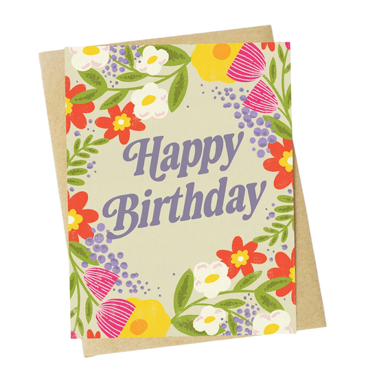Happy Birthday Flower Wreath Greeting Card