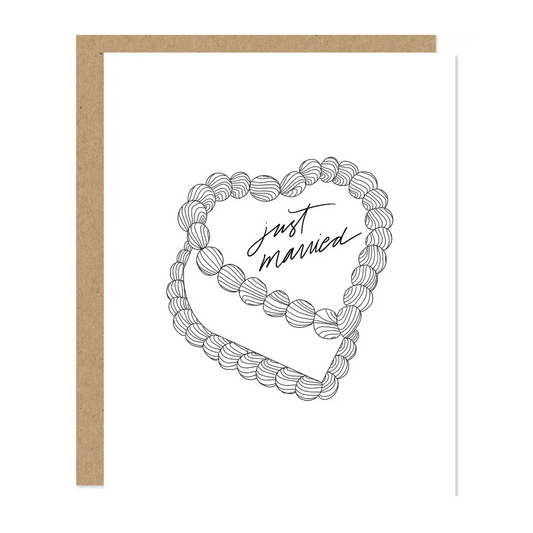 Just Married Heart-Shaped Cake Card