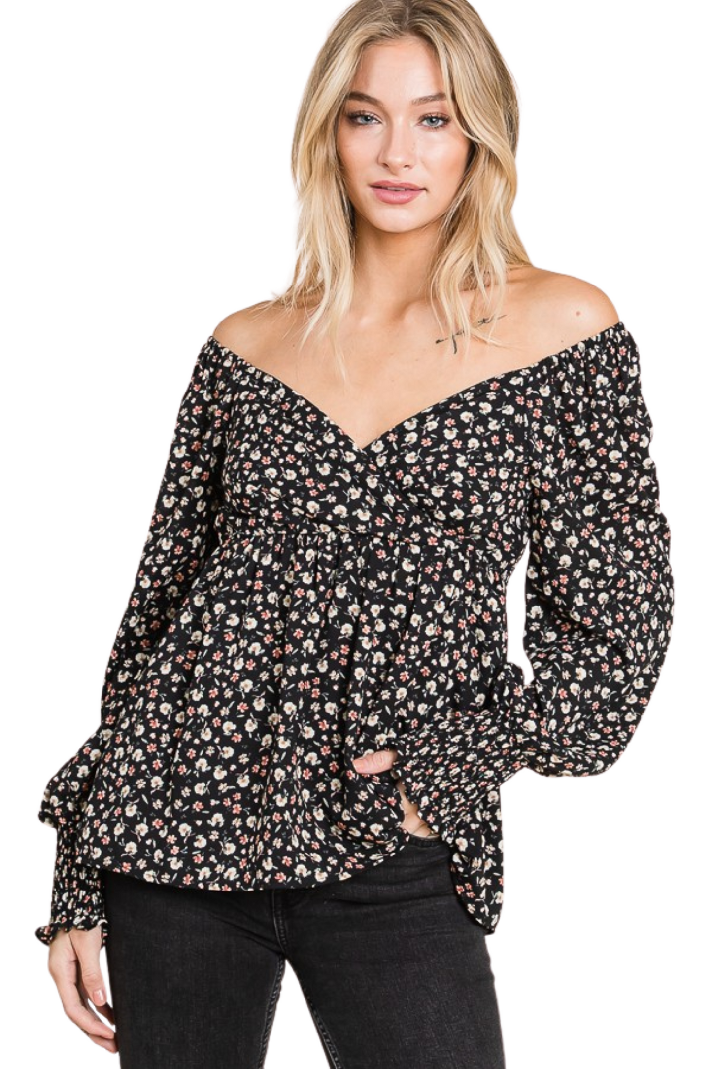 Flowy Ditsy Floral Print Long Sleeve Top