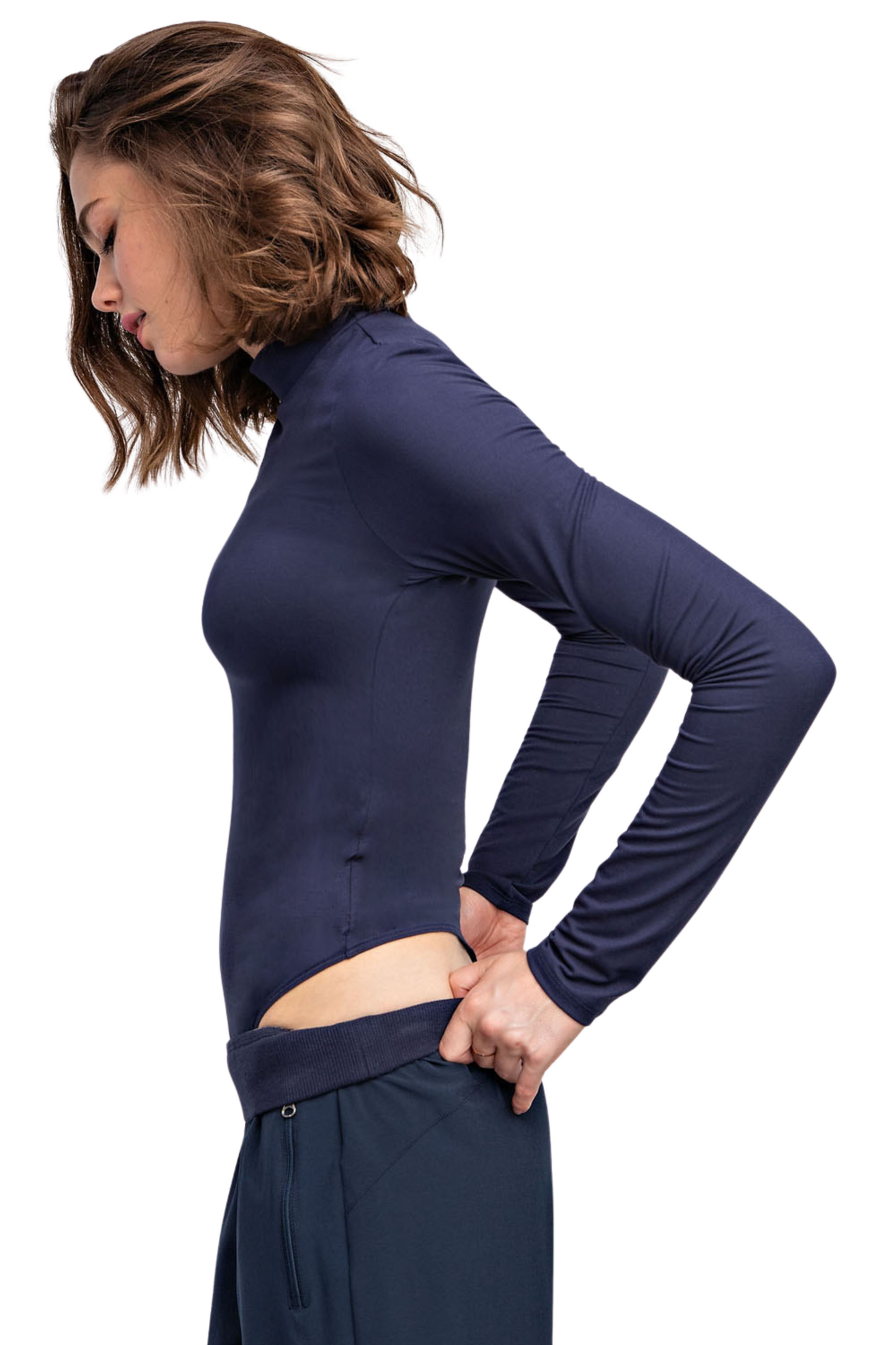 Butter Long Sleeve Mock Neck Thong Bodysuit with Key Hole Back