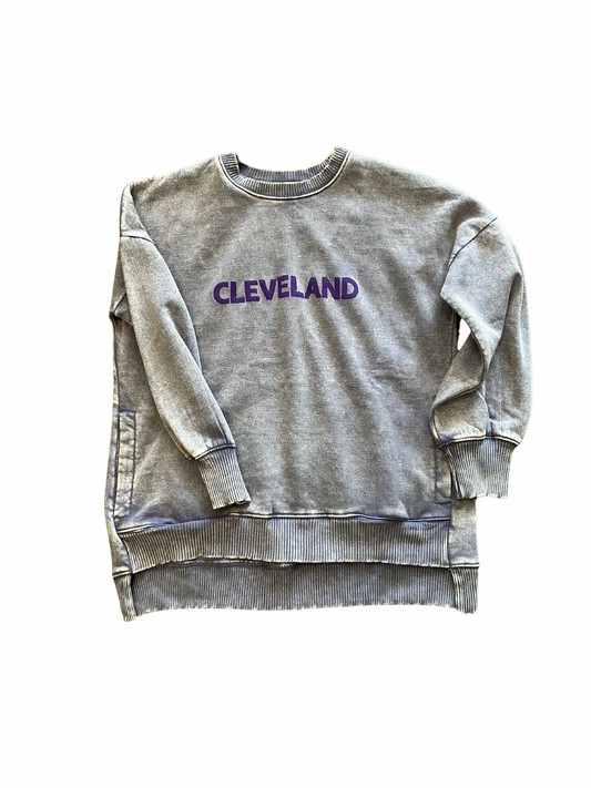 Cleveland Hand Stamped Longline Sweatshirt with Pockets