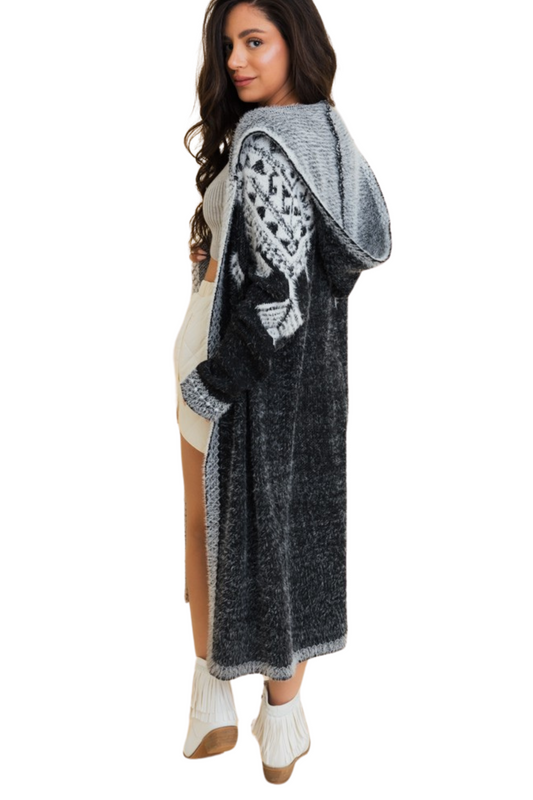 Hooded Fair Isle Knit Cardigan