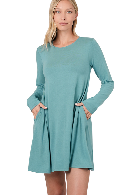 Long Sleeve Round Neck Tunic Dress