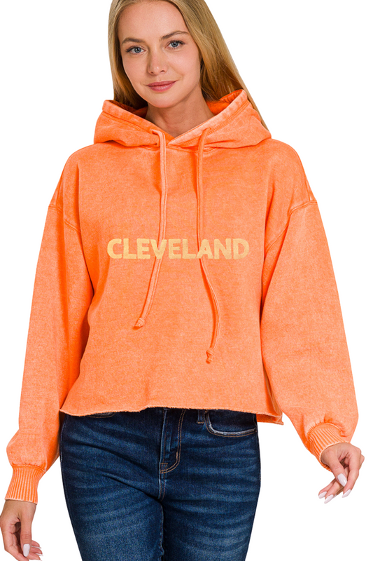 Cleveland Hand Stamped Cropped Hoodie