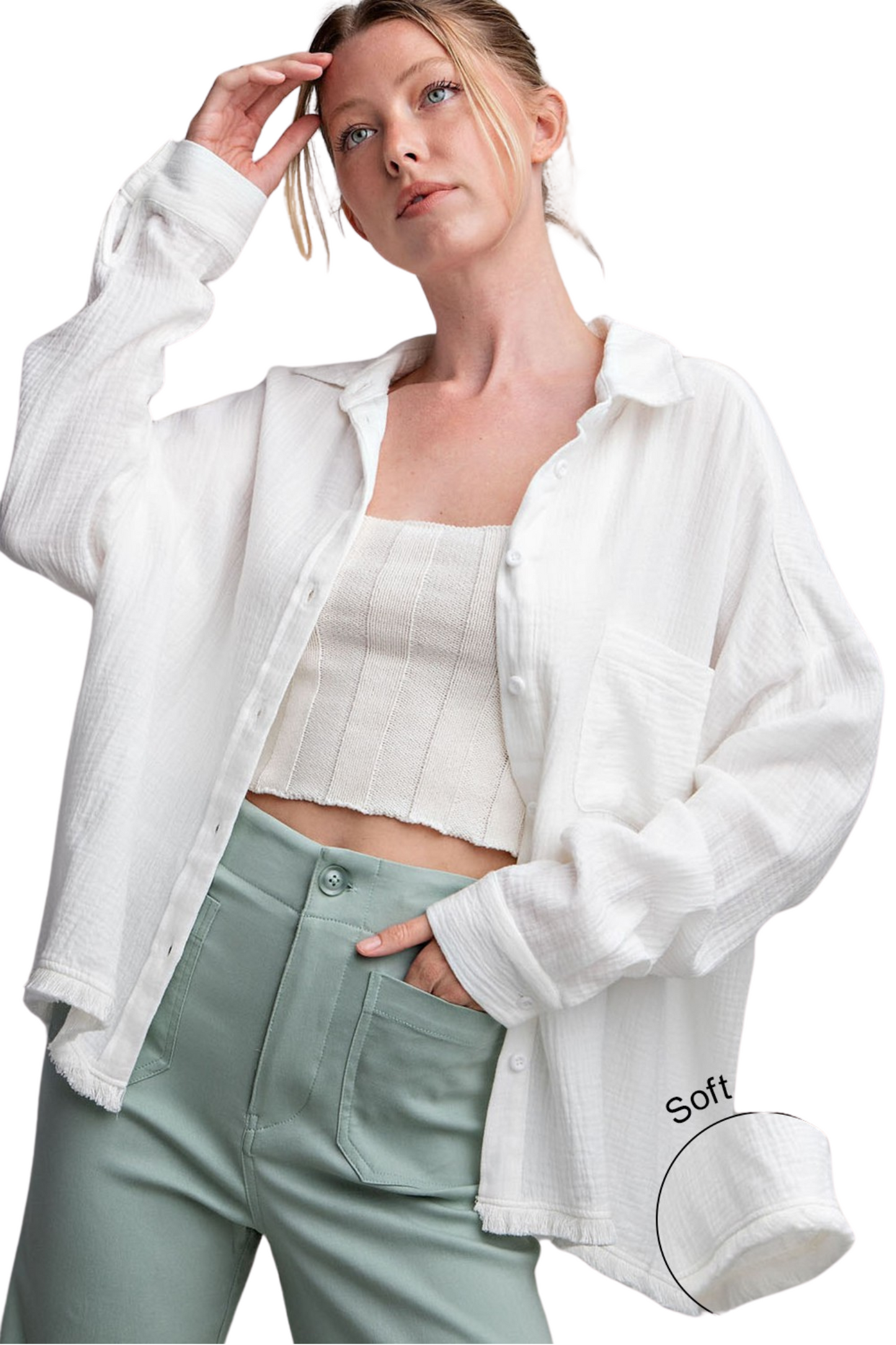 100% Cotton Gauze Button Down Long Sleeve