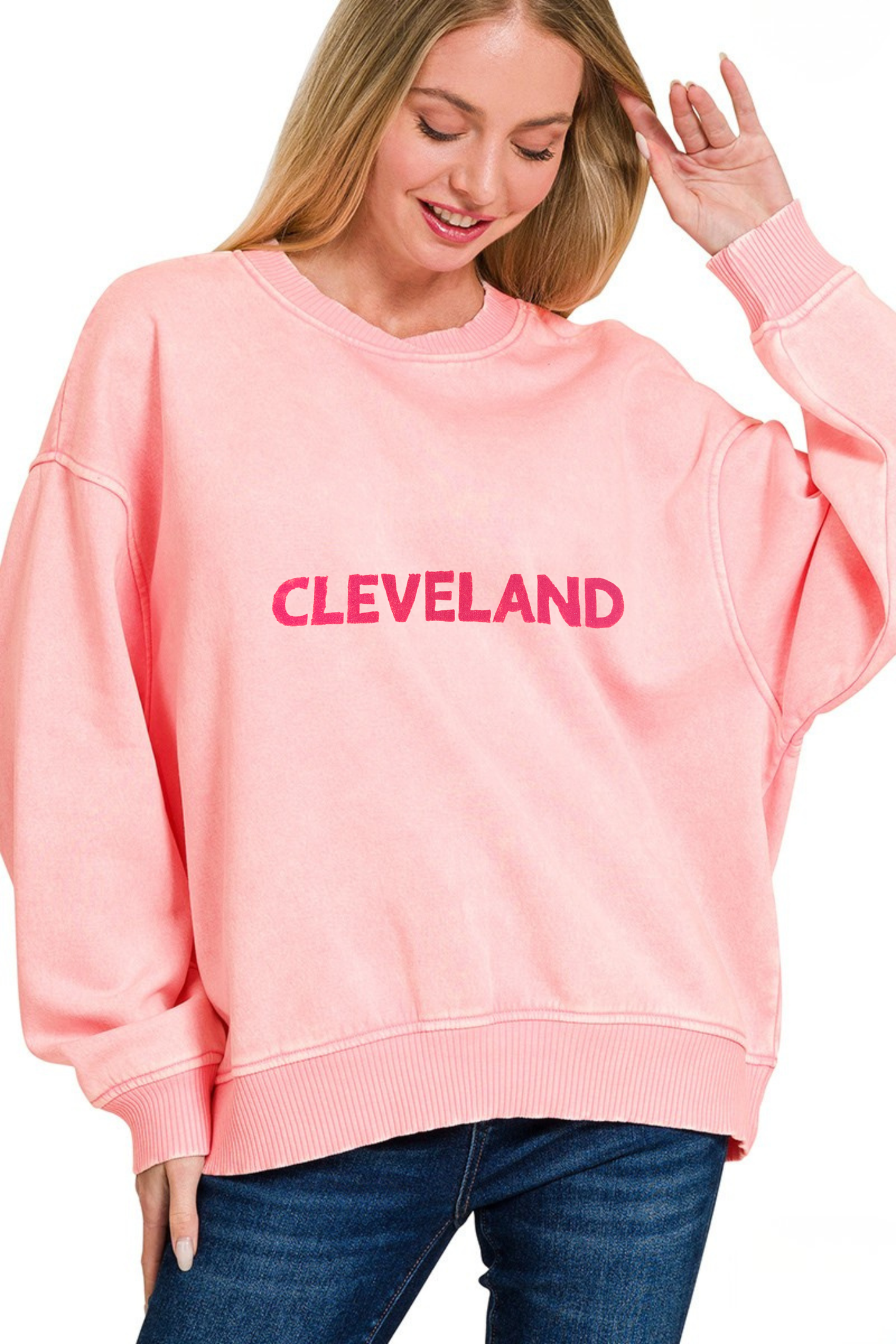 Cleveland Hand Stamped Super Soft Cross Neckline Pullover
