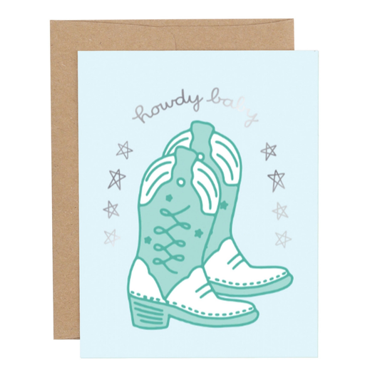 Howdy Baby Boy Blue Greeting Card