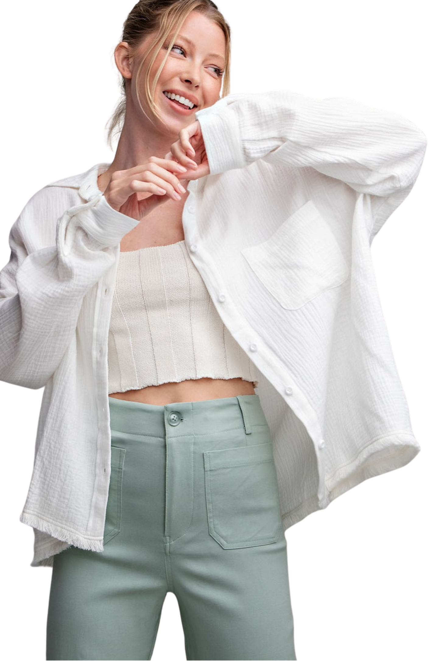 100% Cotton Gauze Button Down Long Sleeve