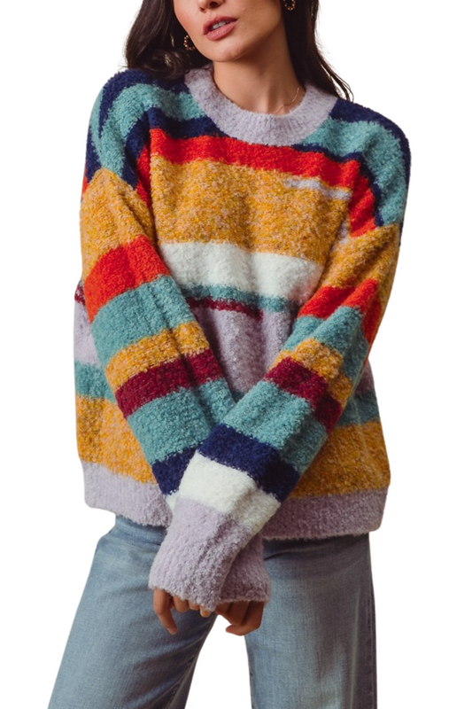 Multi Color Horizontal Abstract Stripe Knit Sweater