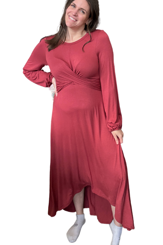 Balloon Sleeve Maxi Dress with Criss Cross Front