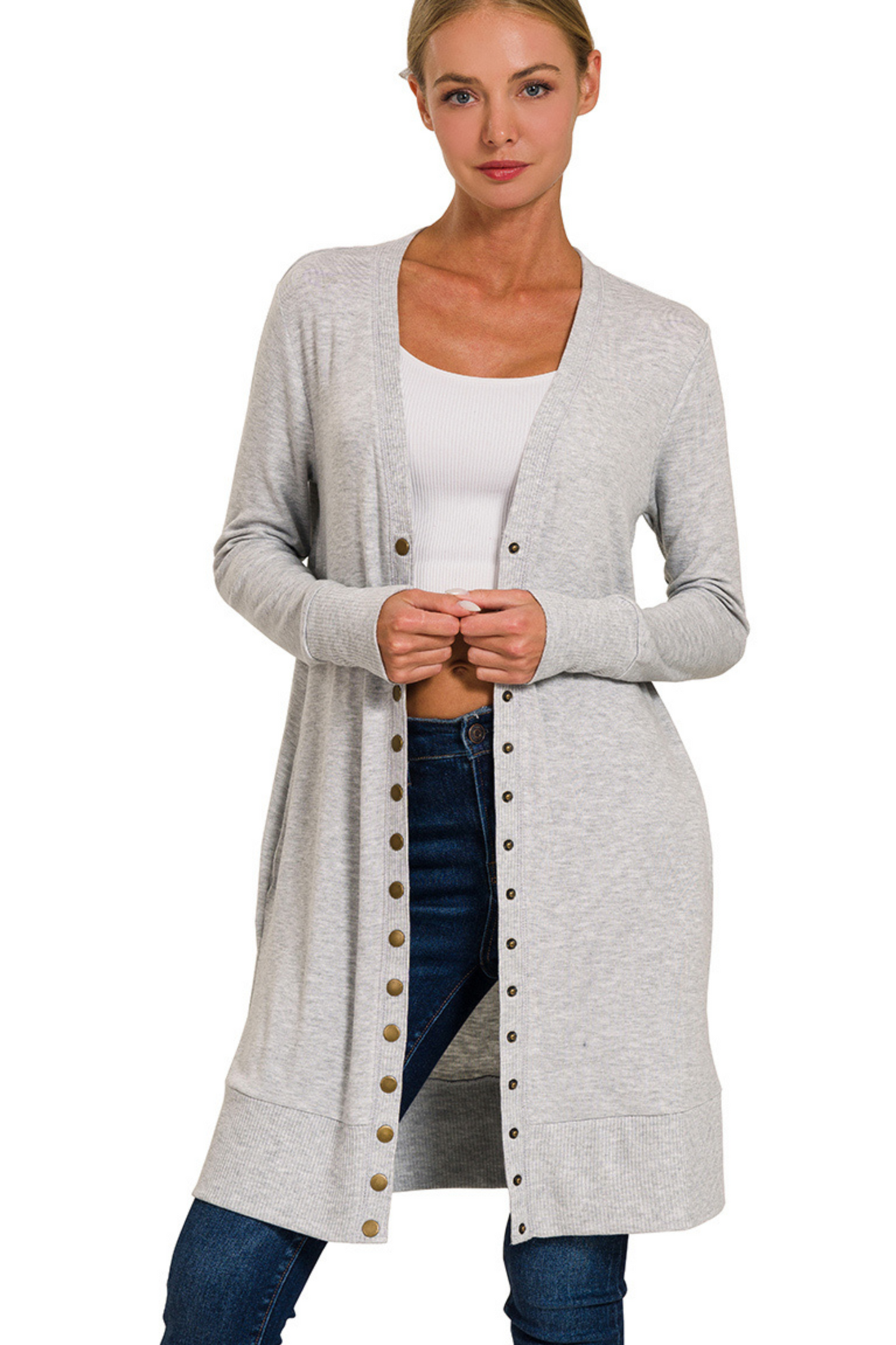 Extra Long Snap Button Cardigan