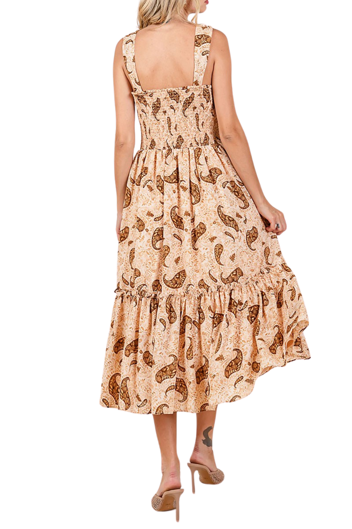 Paisley Print Ruffled Midi Dress