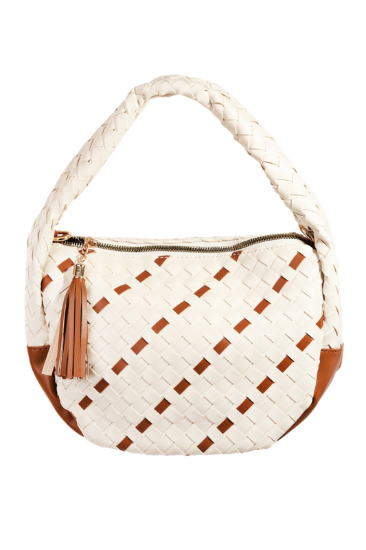 Vegan Leather Basketweave Handbag