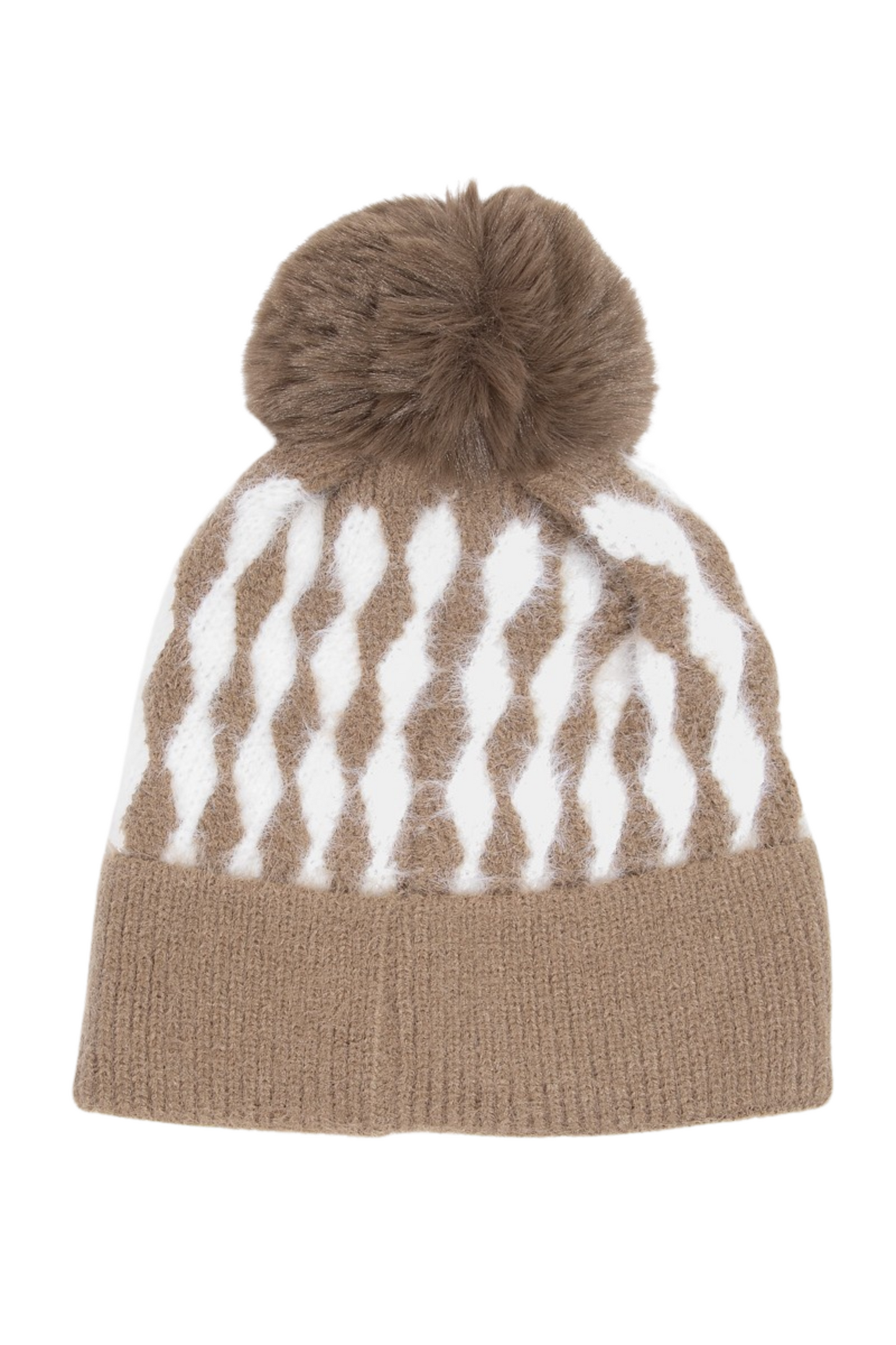 Diamond Stripe Beanie with Pom Pom