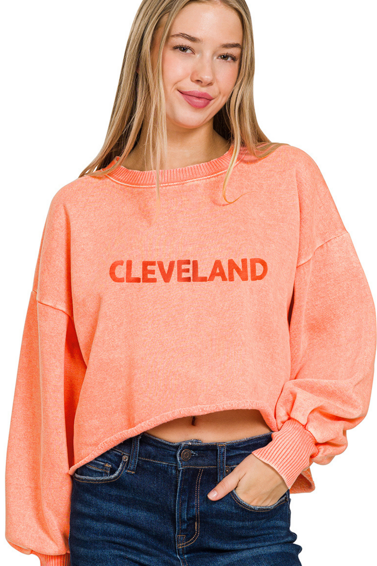 Cleveland Hand Stamped Super Soft Cropped Pullover