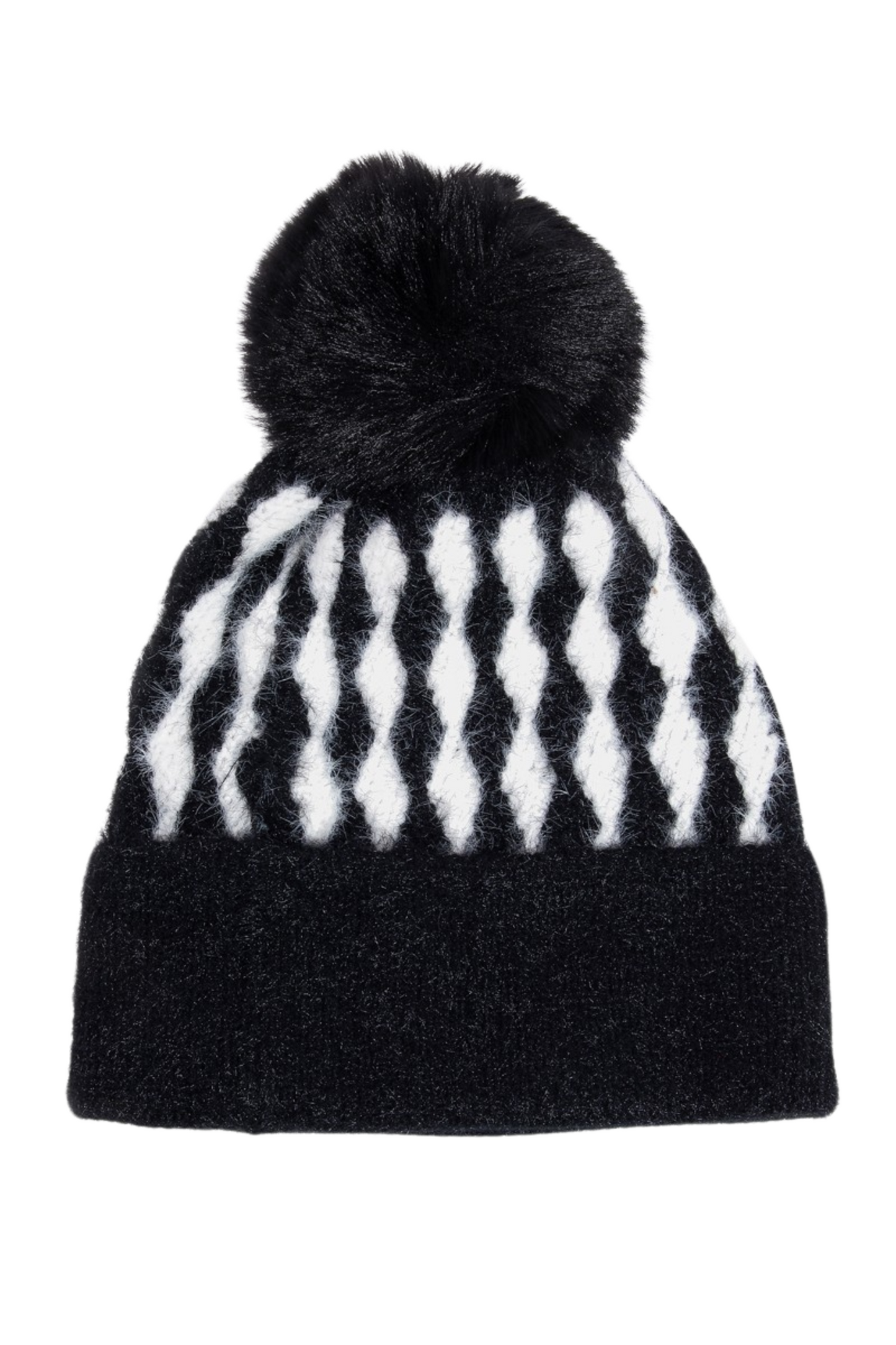 Diamond Stripe Beanie with Pom Pom