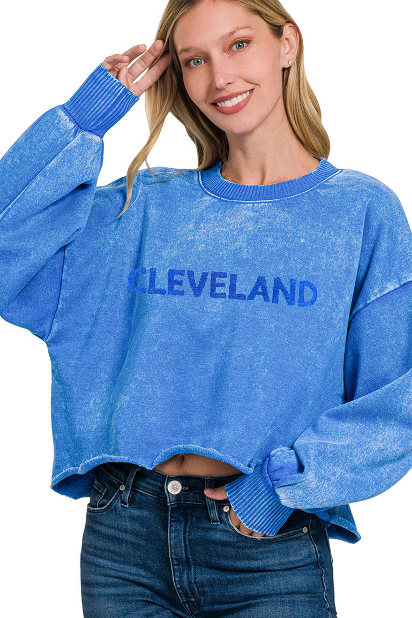 Cleveland Hand Stamped Super Soft Cropped Pullover